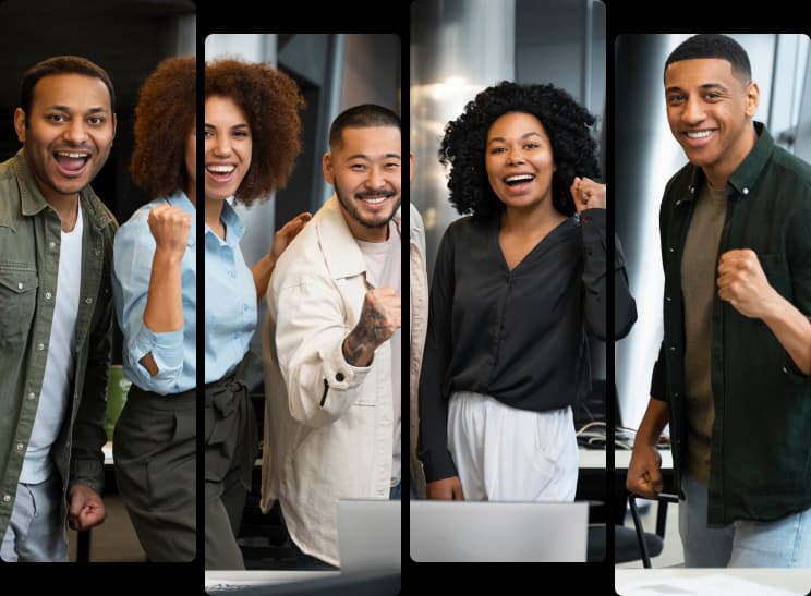 Team members celebrating together in office