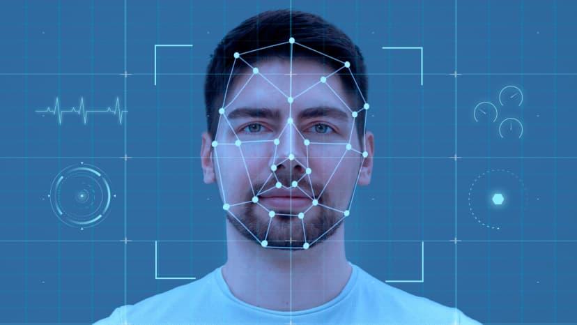 Face with digital recognition overlay